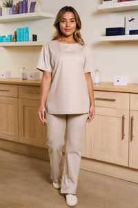beige massage therapist uniform