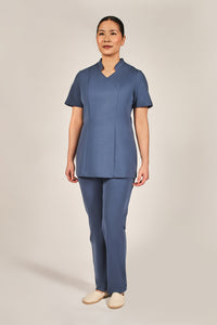 blue spa tunic mandarin collar
